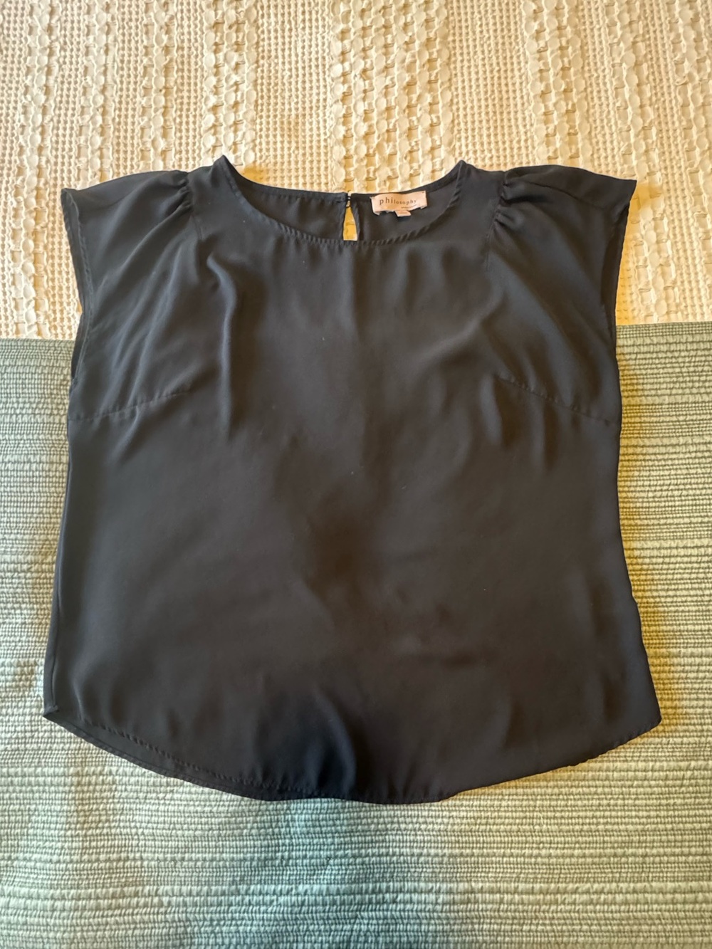 Philosophy Black Cap Sleeve Sheer Blouse